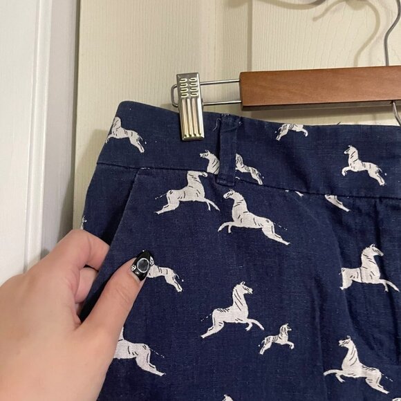 LOFT Womens Blue White Linen Cotton Horse Novelty Print Pockets Shorts Size 6 - Picture 4 of 7